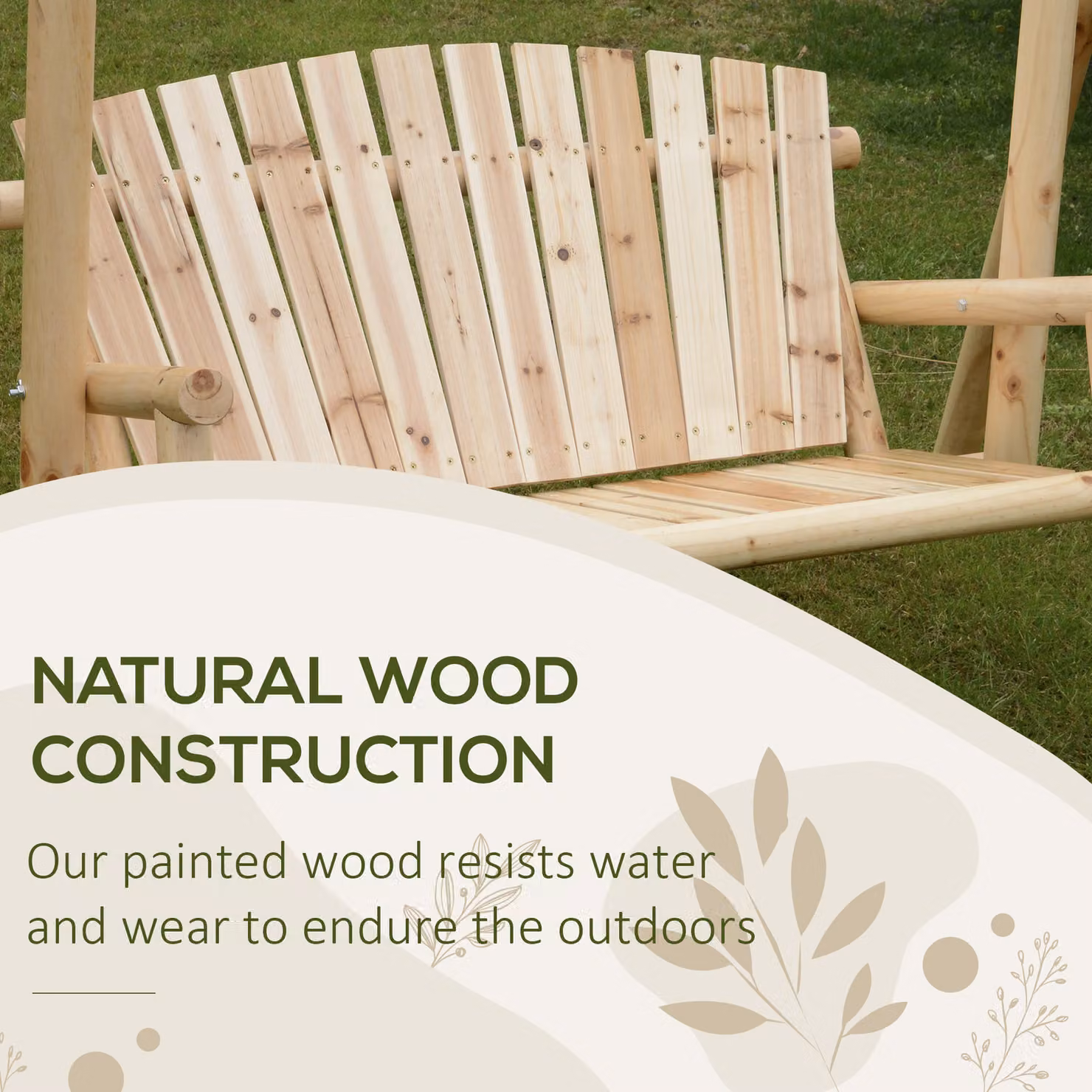 Outsunny 2 Seater Larch Wood Outdoor Garden Swing Chair Bench in Brown – 3