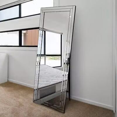 MirrorOutlet Luxford All Glass Bevel Cheval Dress Mirror in Silver, H 170 cm x W 58 cm – 1