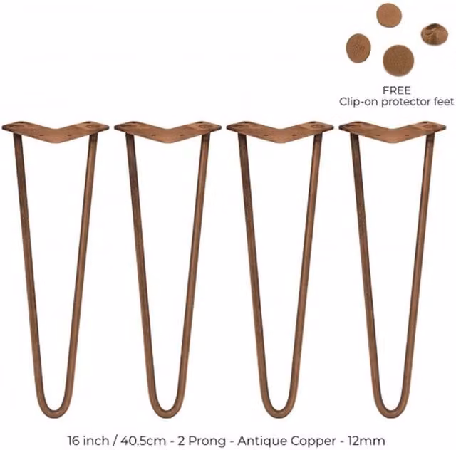 SkiSki Set of 4 Brass Hairpin Legs in Gold, 16 cm