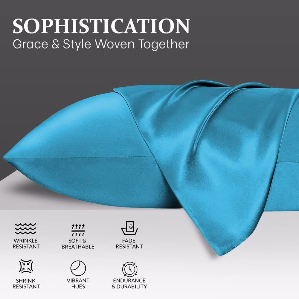 Pamposh Pack of 2 Ultra Soft Mako Satin Silk Pillow Cases in Petrol Teal – 4
