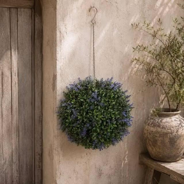 Wyld Haus Liropa Set of 2 Purple and Green UV Resistant Round Artificial Hanging Topiary Balls – 1