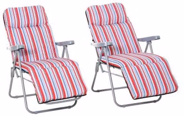 Chilli Seating Lola Reclining Garden Chair Set of 2 in Red and Grey with Metal Frame and Armrests