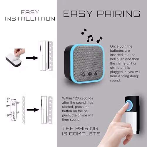 Uni-Com Wireless Portable and Plug-in Doorbell Set, Black – 5