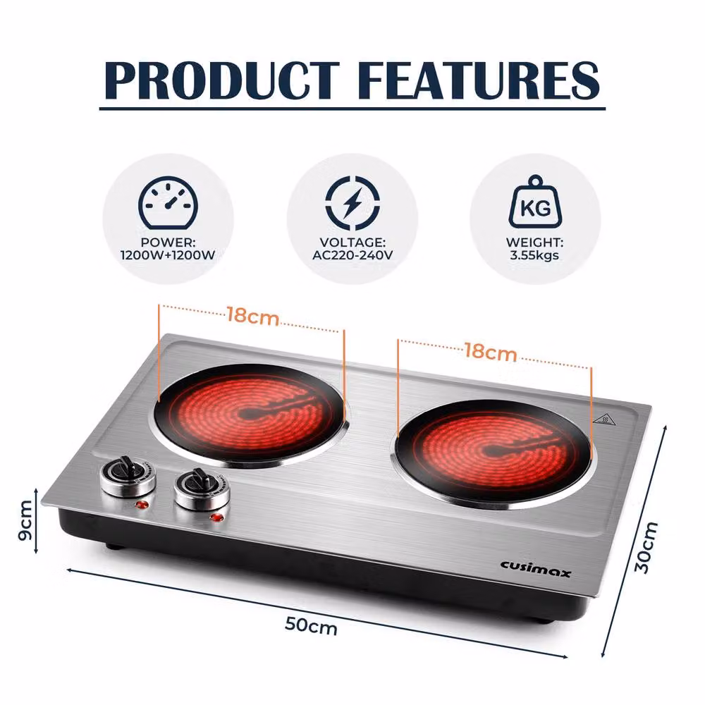 Cusimax Sleek Portable Infrared Electric Hot Plate 2400W in Silver and Black – 3