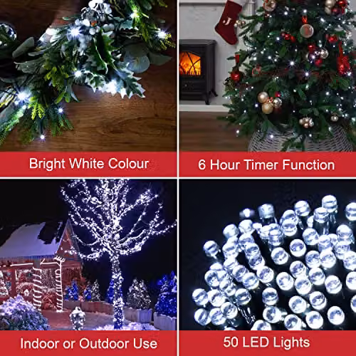 The Christmas Workshop LED Timer Lights in White, 50 Lights, Battery Operated for Indoor or Outdoor Decoration – 2