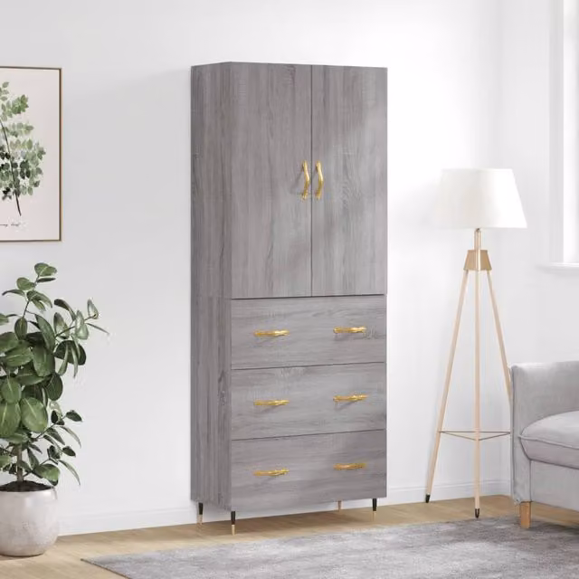 Berkfield Home Sonoma Grey Highboard in Engineered Wood, W: 69.5 cm, D: 34 cm, H: 180 cm – 1