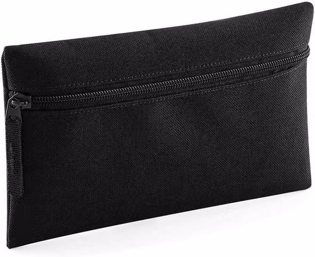 Quadra Black Polyester Flat Pouch Pencil Case with Zip Closure