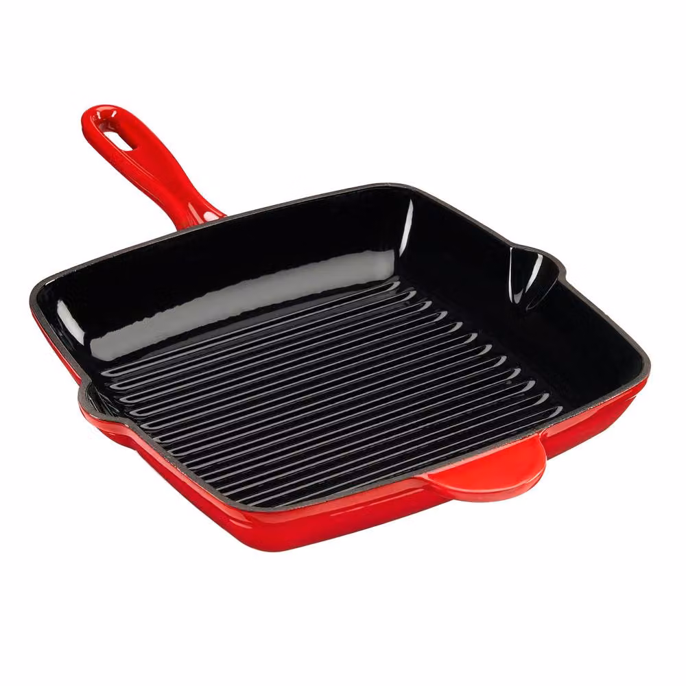 Cooks Professional Red Enamelled Cast Iron Square Grill Pan, 26 cm – 2
