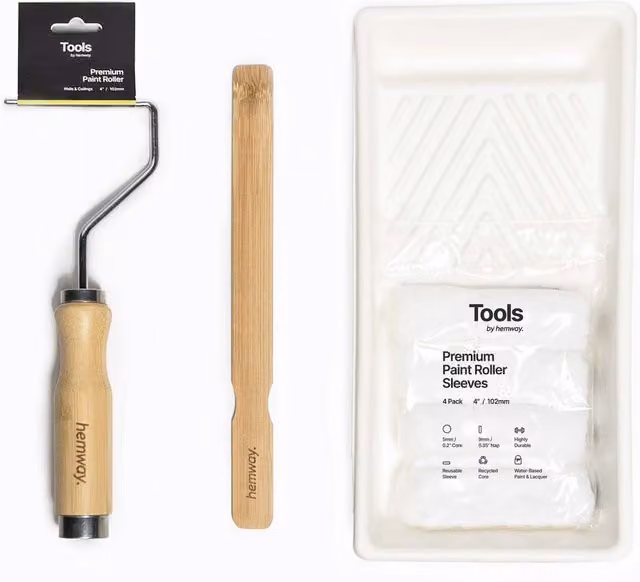 Hemway Bamboo Premium Mini Paint Roller Decorating Kit with Tray and Sleeve, Multicolour
