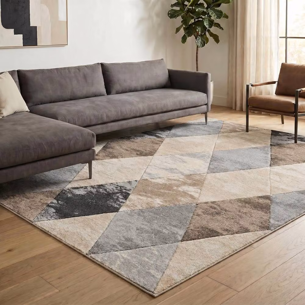 Desire Rugs Santiago Modern Geometric Patterned Carved Area Rug in Beige, W: 290 cm, D: 200 cm – 3