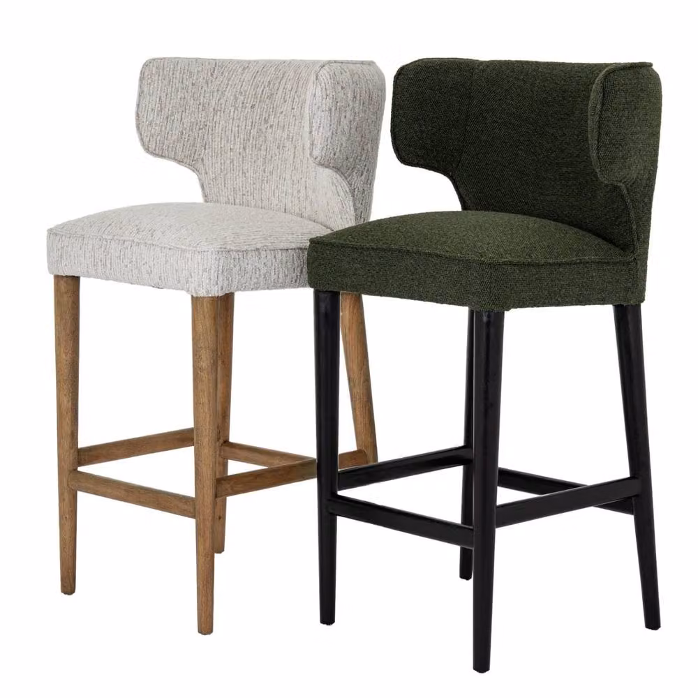 Wyld Haus Modena Green Upholstered Bar Stool with Wooden Legs – 4