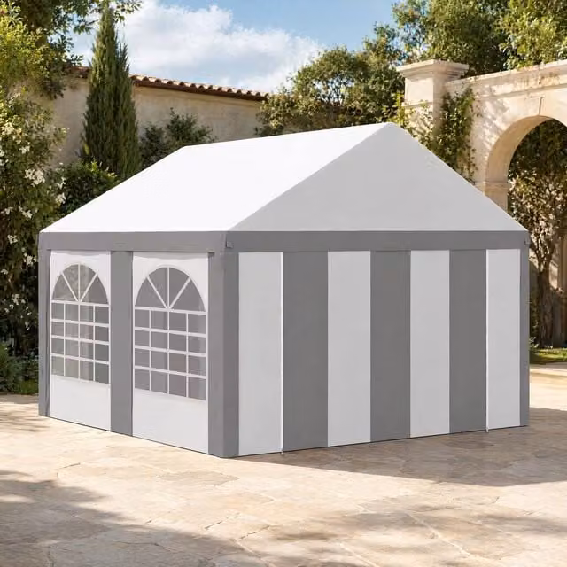 STILVORA White Party Tent with Removable Sides and Windows, W: 400 cm, D: 400 cm, H: 315 cm – 1