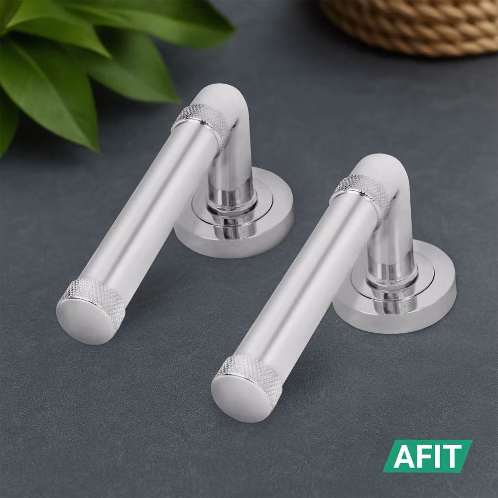 AFIT Chrome Fire Door Handle Euro Lock Thumbturn Cylinder Set with Hinges in Silver, W/D/H: 15 x 15 x 1.5 cm – 6