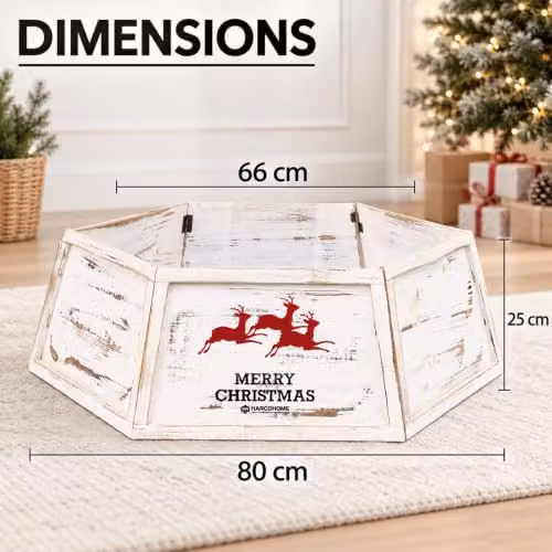 Shatchi White Hexagon Wooden Christmas Tree Collar and Stand Base Cover – 2
