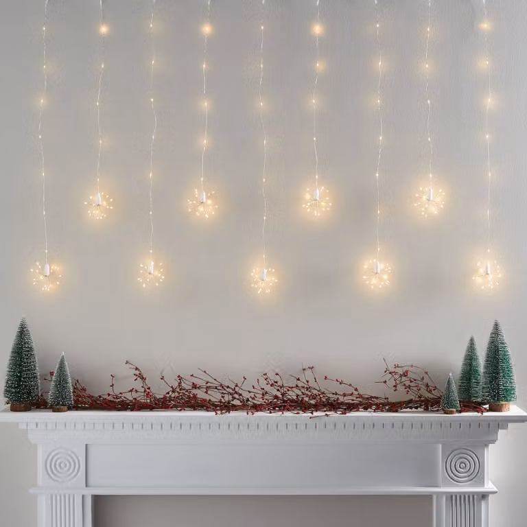 Warm White LED Starburst Curtain Lights with Timer