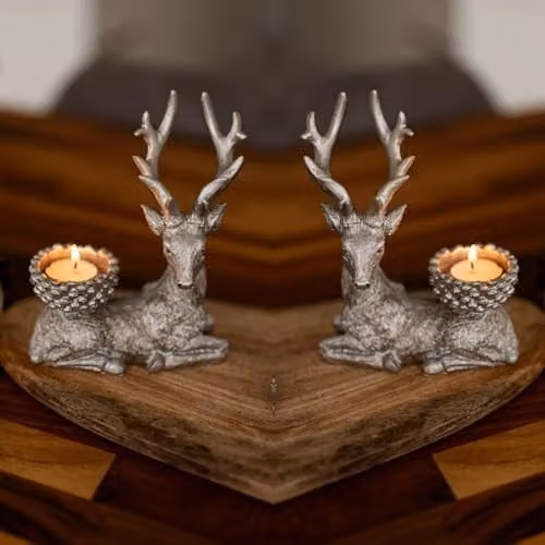 Marco Paul Set of Two Silver Resin Stag Tealight Holders – 1