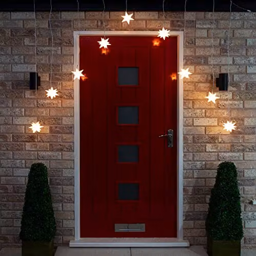 The Christmas Workshop 3D Star Curtain Lights, Warm White, Battery Operated, 2m – 8