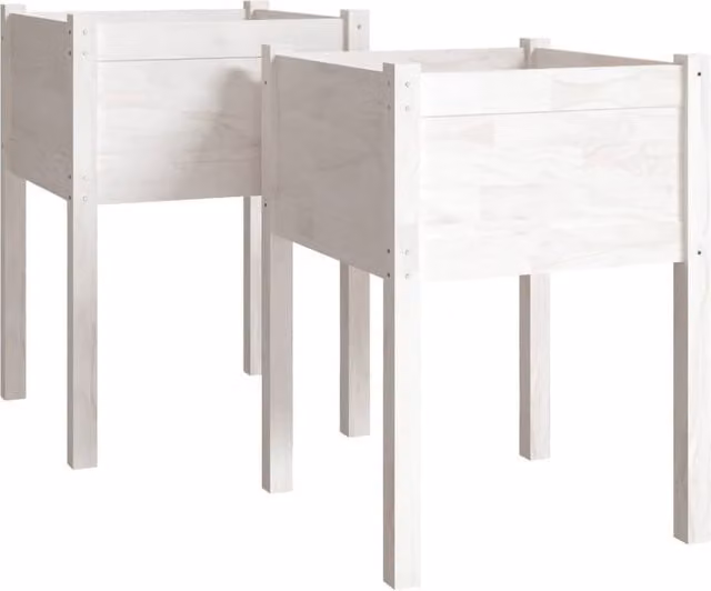 Berkfield Home Garden White Solid Pinewood Planter Tubs, 2 Pack, W/D/H: 50 x 50 x 70 cm