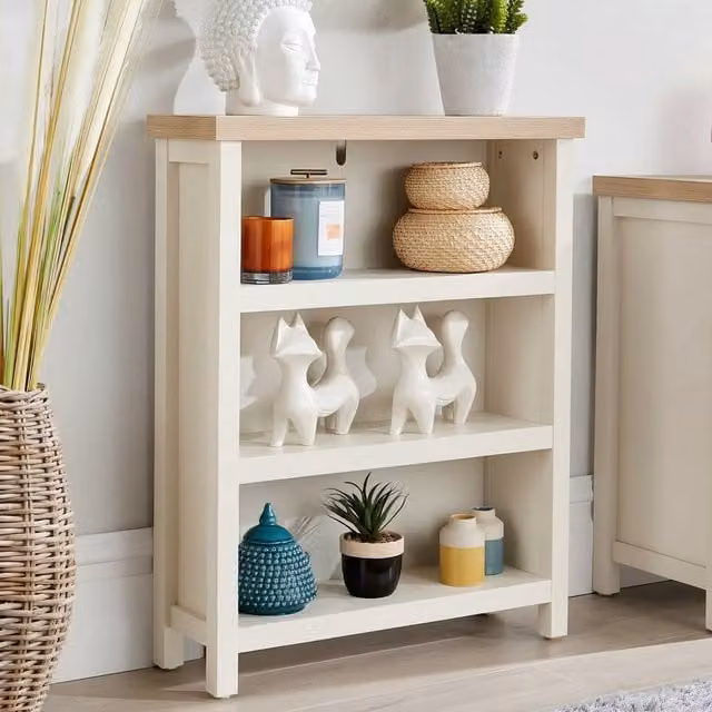 Home Source Avon 3 Tier Low Bookcase Shelving Unit with 36mm Top in White and Grey