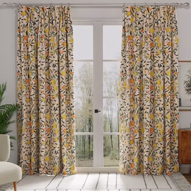 William Morris Fruit Made to Measure Blackout Cotton Curtain in Orange, Yellow and Multicolour