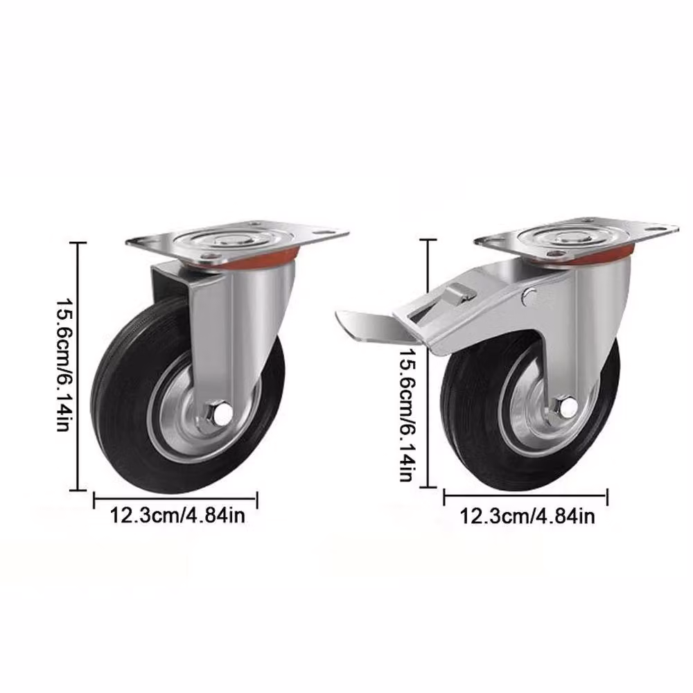 PAWNORA Set of 4 Heavy Duty Black Rubber Swivel Castors, 123 mm – 2