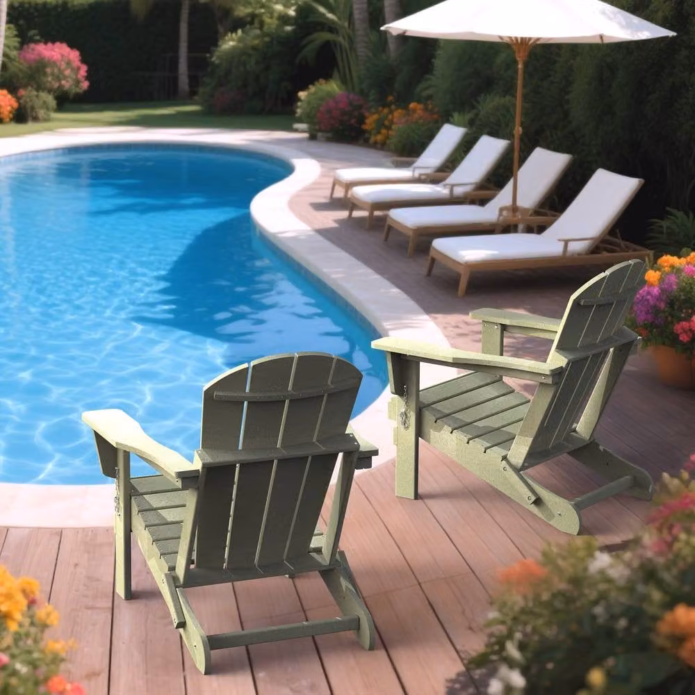 Mona Vale Furniture Green All-Weather Foldable Adirondack Outdoor Lounge Chair – 4