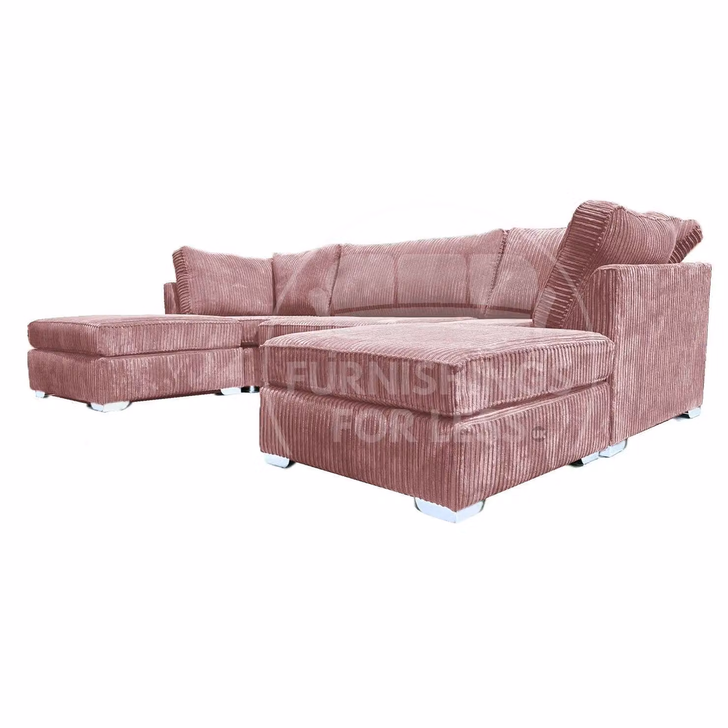 Furnishings For Less UK Bishop U-Shaped 5 Seater Large Sofa in Pink, Soft Jumbo Cord Fabric with Matching Ottoman and Scatter Cushions – 3