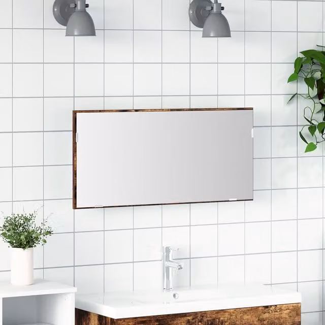 Berkfield Home Bathroom Mirror Cabinet with LED Light, Smoked Oak, Brown, W: 80 cm, D: 37 cm – 1