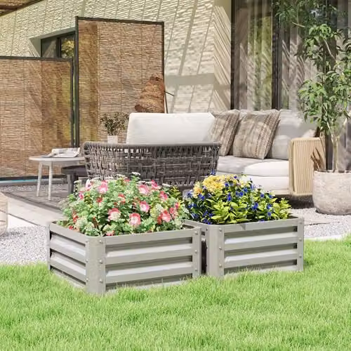 Outsunny Set of 2 Galvanised Steel Raised Garden Beds in Grey, W/D/H: 60 x 60 x 30.5 cm – 2