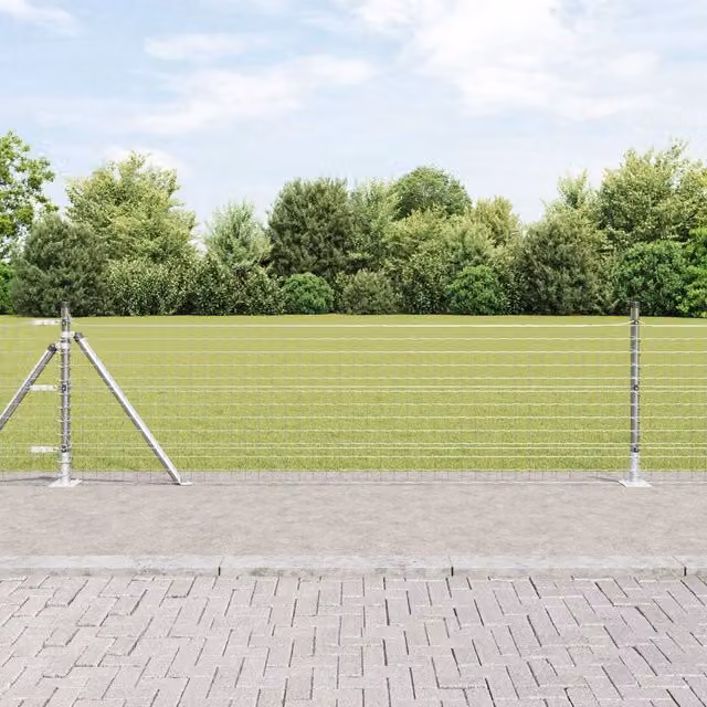 Berkfield Home Set of 13 Round Grey Galvanised Steel Fence Posts, W/D/H: 3.2 x 3.2 x 70 cm