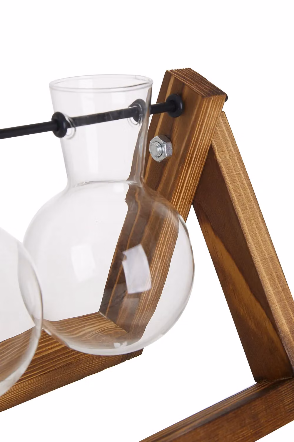 Living and Home Bulb Shape Hydroponic Glass Vase with Wooden Stand in Transparent – 3