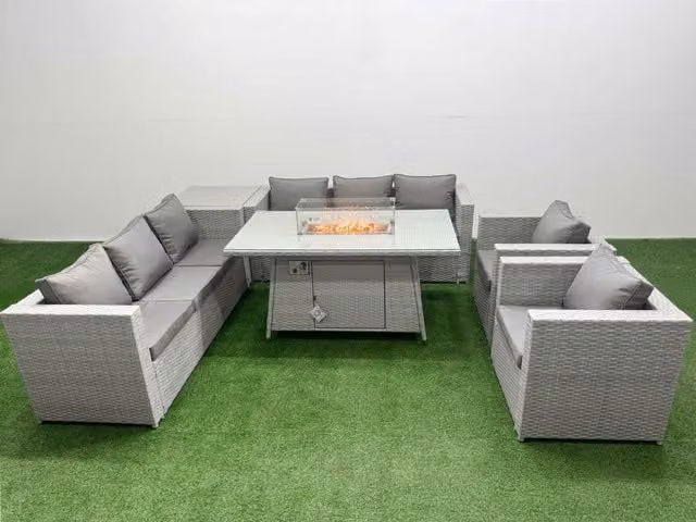 Fimous 8 Seat Rattan Lounge Sofa Set Outdoor Garden Furniture Set in Light Grey
