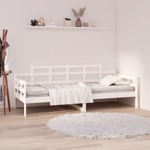 Berkfield Home White Solid Wood Pine Rustic Day Bed W/D/H: 200 x 90 x 0 cm