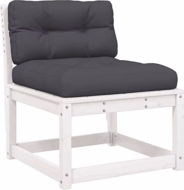 Berkfield Home Rustic White Solid Wood Pine Garden Sofa with Fabric Cushions