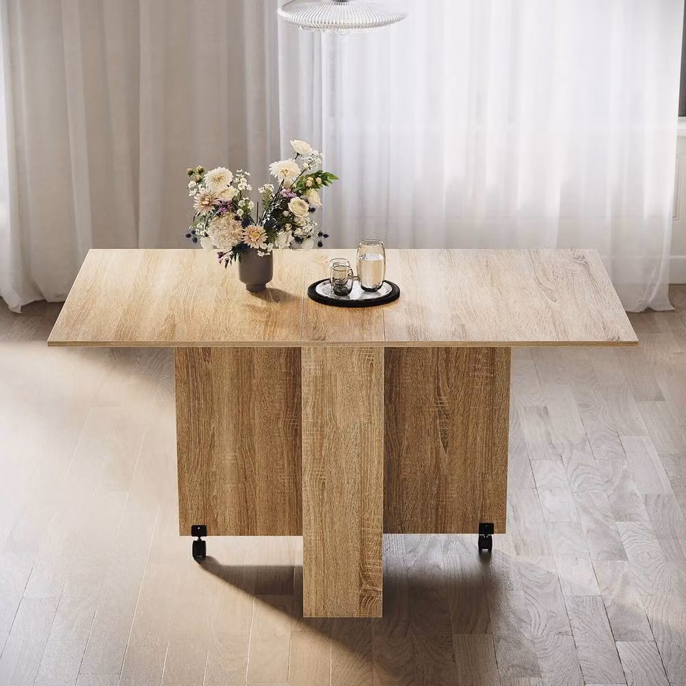 FORGEVIO Folding Drop Leaf Dining Table and Rolling Desk with 2 Storage Shelves, Brown, W/D/H: 80 x 60 x 72 cm – 4