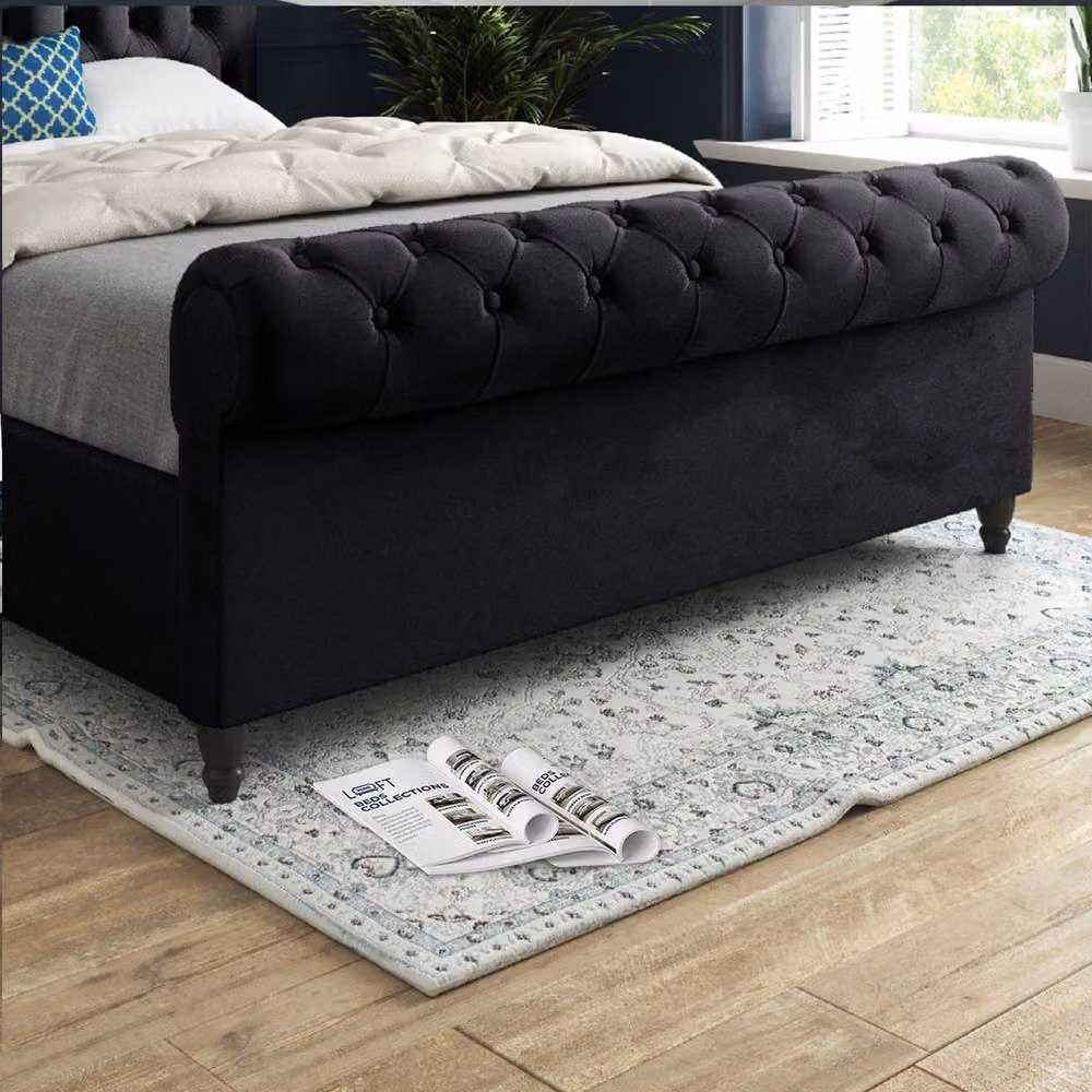 KDMD Toddington Sleigh Upholstered Designer Bed Frame in Black Soft Velvet, Size: Double (140 x 200 cm) – 4