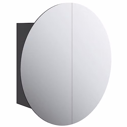 vidaXL Modern Black Wall-Mounted Bathroom Cabinet with Round LED Mirror, W/D/H: 40 x 40 x 17.5 cm – 1