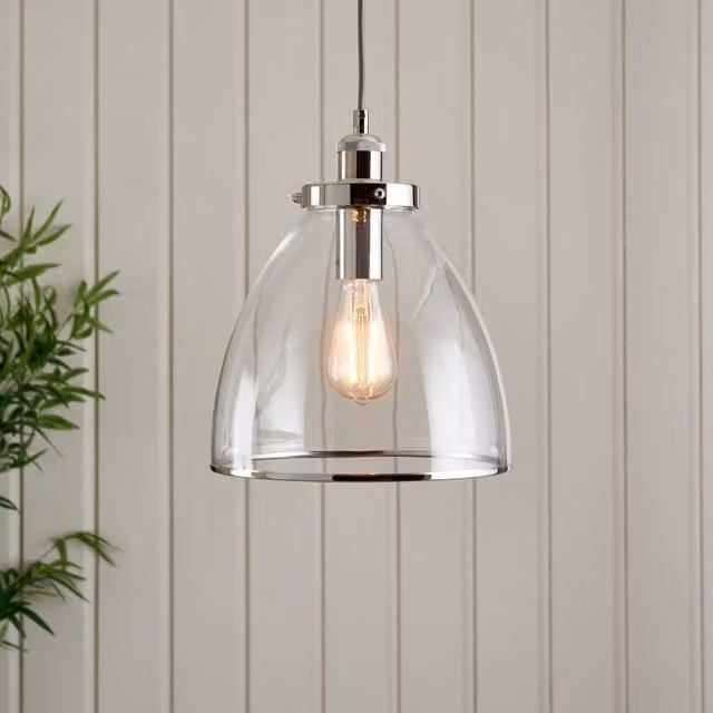 Pagazzi Brunswick Polished Nickel Ceiling Pendant with Clear Glass Shade, Silver