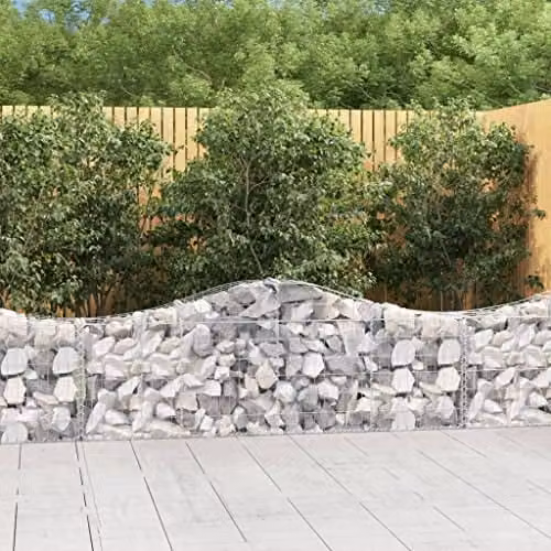 vidaXL Set of 8 Arched Gabion Baskets in Silver Galvanised Steel, W/D/H: 200 x 30 x 60/80 cm – 1
