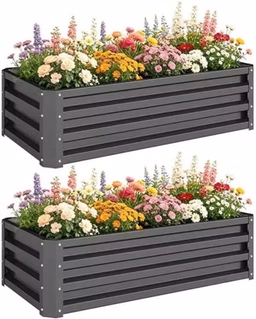 Nordara Set of 2 Galvanised Steel Raised Garden Bed Planter Boxes in Grey – 1