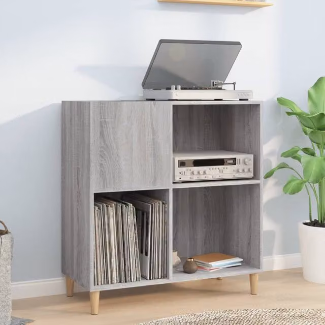 Berkfield Home Record Cabinet in Grey Sonoma, W/D/H: 84.5 x 38.0 x 89.0 cm – 1