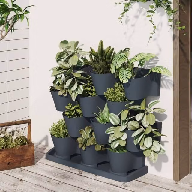 Berkfield Home 12 Piece Vertical Garden Planter Set in Anthracite and Black Polypropylene – 1