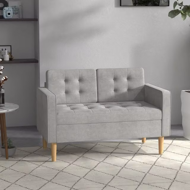 HOMCOM Modern 2 Seater Upholstered Sofa with Lift-Up Seat Storage in Light Grey