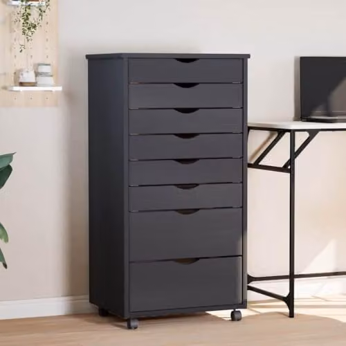 vidaXL Rolling Cabinet with Drawers in Moss Grey Solid Pine Wood – 2