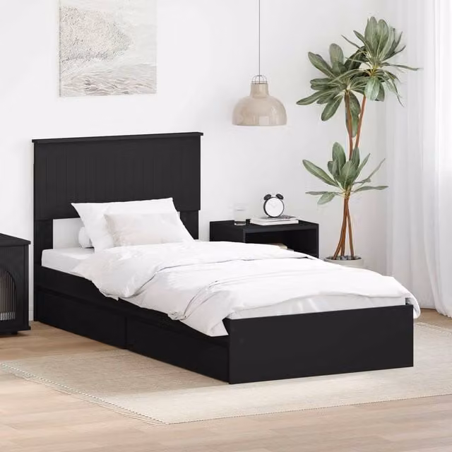 Berkfield Home Modern Storage Bed with Headboard and Drawers in Black, W/D/H: 90 x 190 cm