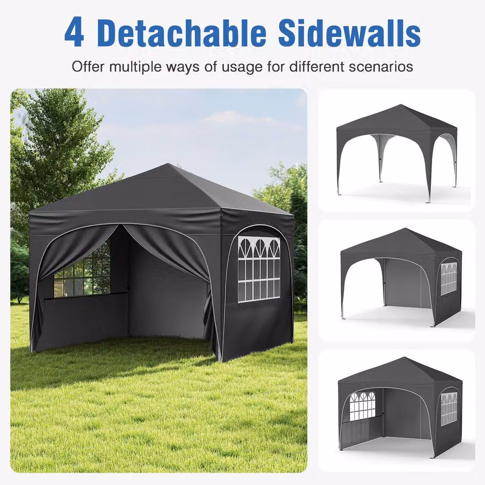 Costway Pop up Canopy Tent Portable Foldable Beach Sun Shelter, Grey/Silver, W: 300 cm, D: 300 cm, H: 286 cm – 4