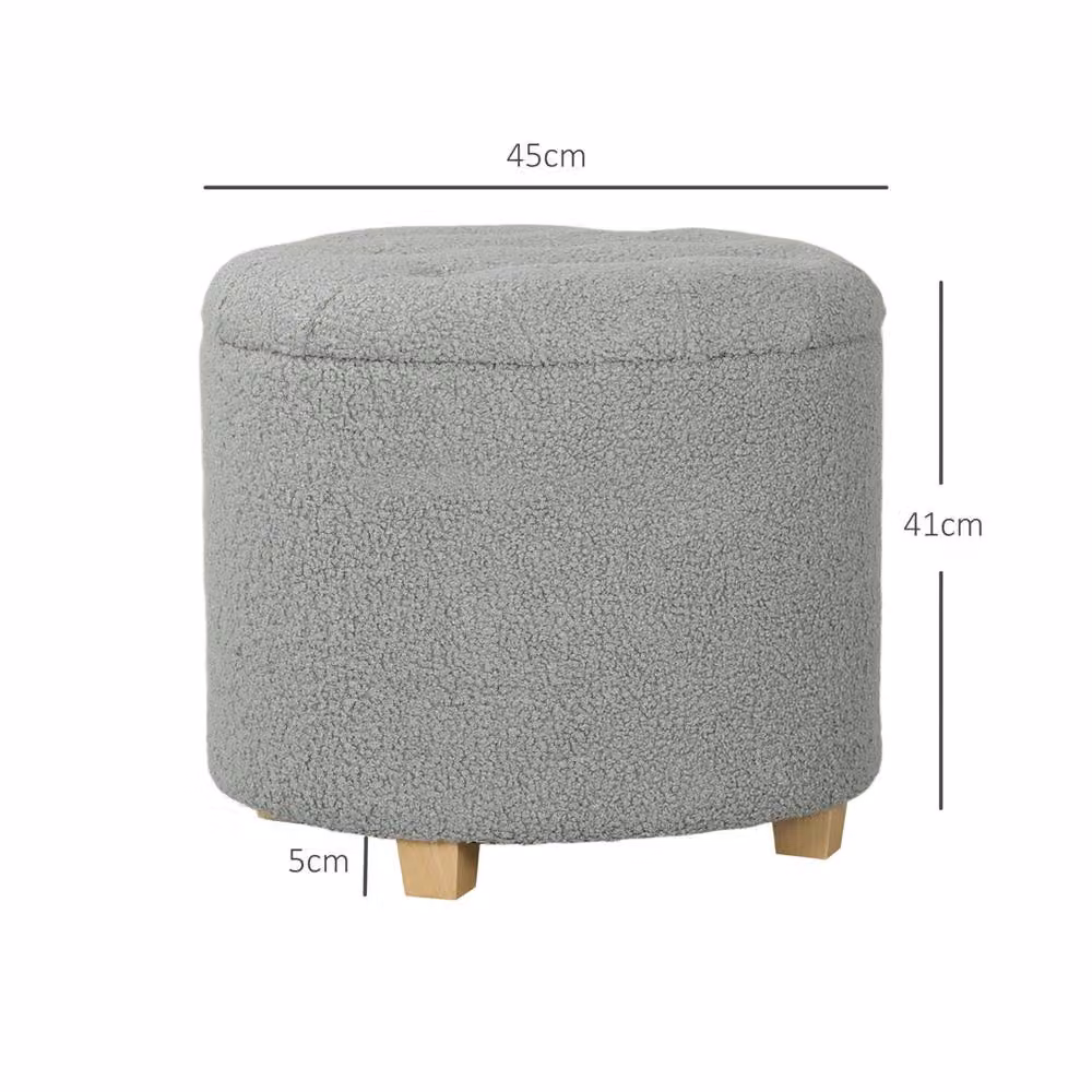 EONLION Grey Bouclé Round Storage Ottoman, Diameter: 45 cm, Height: 45 cm – 2