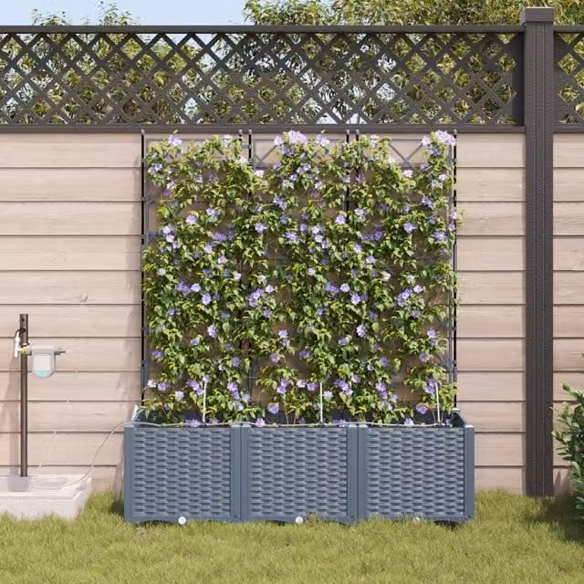 Berkfield Home Garden Planter Set with Water Irrigation System, 3 Pieces, Grey and Multicolour