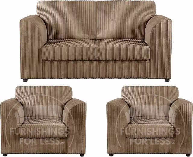 Furnishings For Less UK Luxor 3 Piece Sofa Suite in Camel Jumbo Cord Fabric