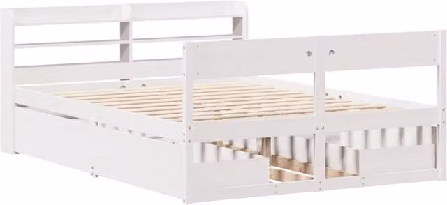 Berkfield Home White Solid Wood Pine Full Bed Frame W/D/H: 140 x 190 cm